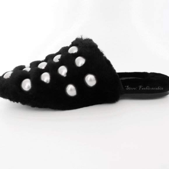 NEW Alexander Wang Amelia Shearling Slippers w Silver Studs | Designer Luxe Cozy - Picture 8 of 14